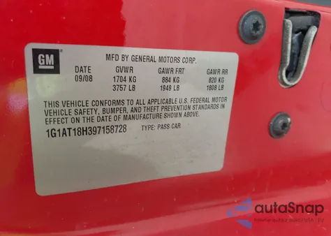 2009 Chevrolet Cobalt Lt из США, поврежденный, VIN 1G1AT18H397158728